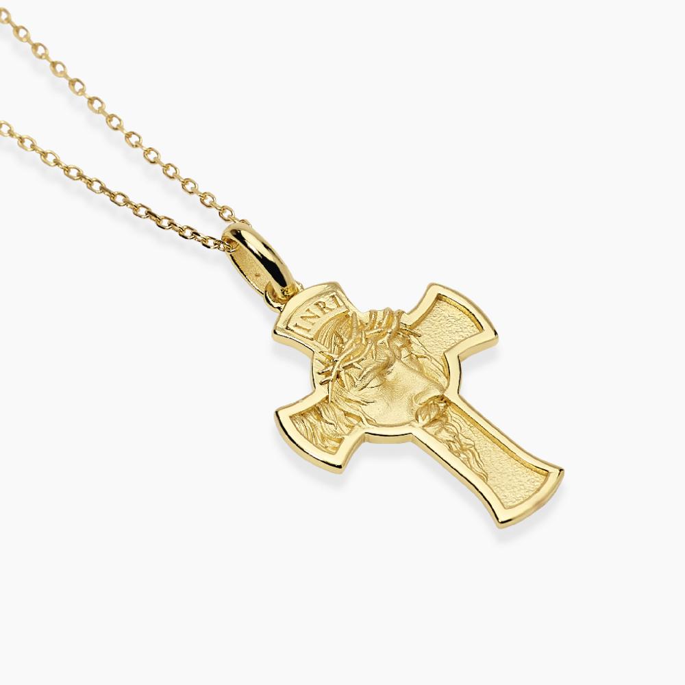 Collana uomo con croce Cristo crocifisso tubolare in oro giallo 18kt