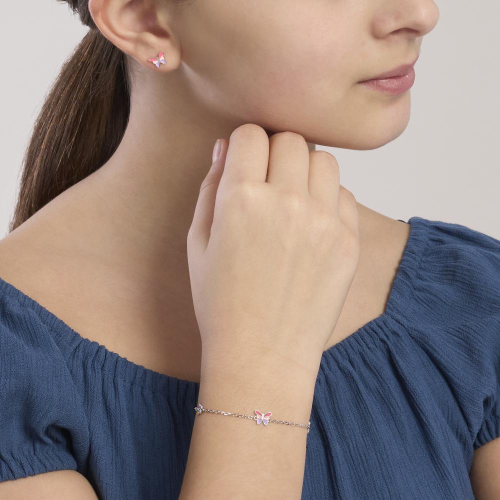 Butterfly Orecchini Da Bambina In Argento 925 Con Cristallo Blu – Chiusura Di Sicurezza – Fatti In UE - 6
