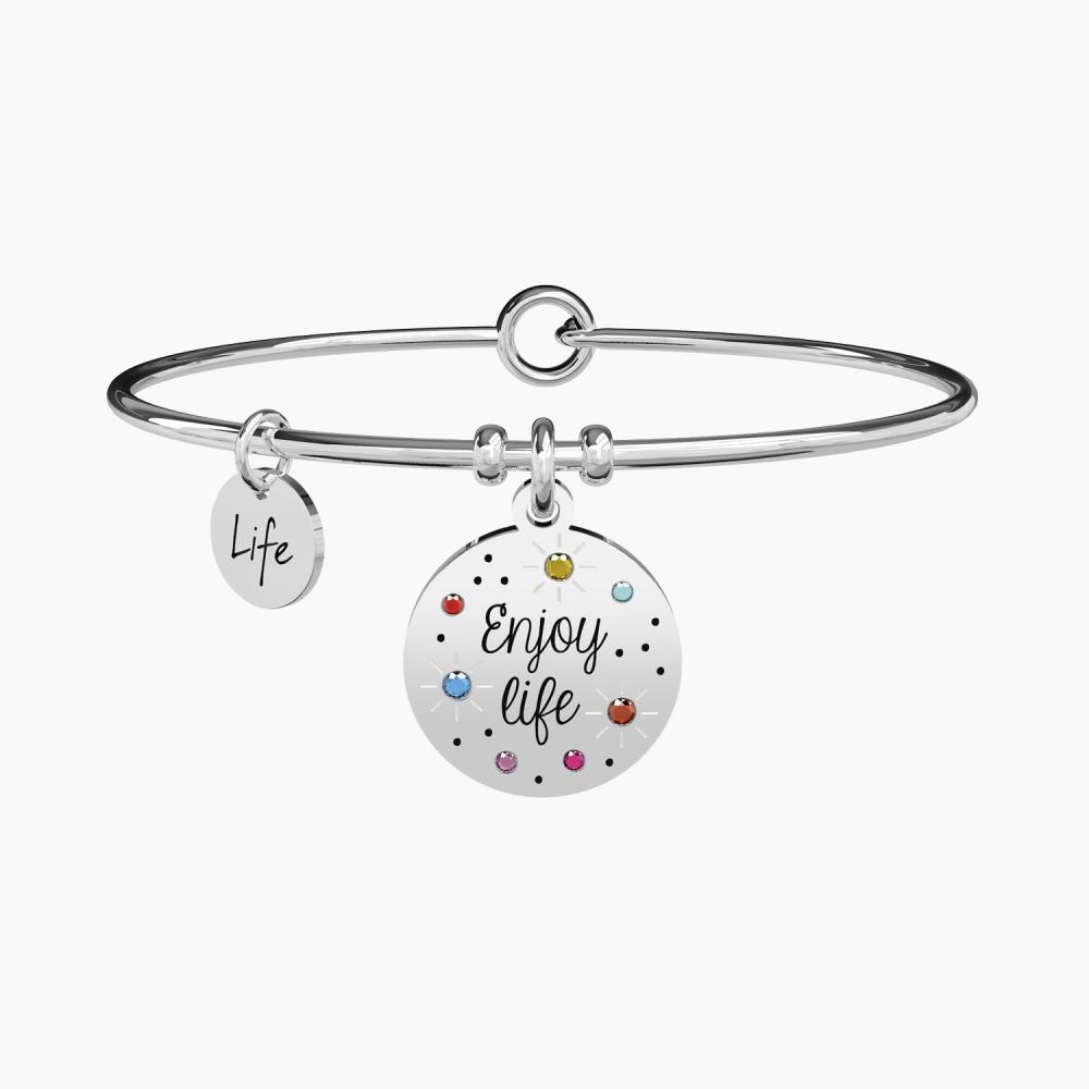 KIDULT Bracciale Donna Smile Felicità - Elastico, Cilindri In Pietre Multicolor, Acciaio E Oro - 732010