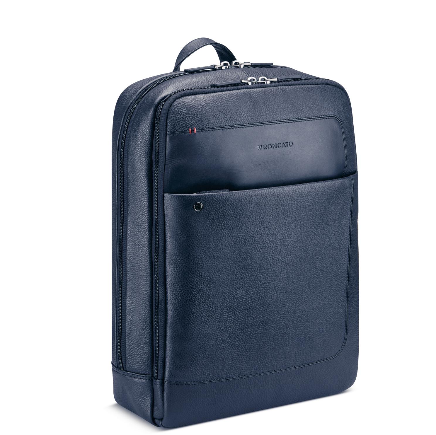 Roncato Alaska Zaino In Pelle Porta Pc 14 - 39.5x30x11 Cm - Blu Navy