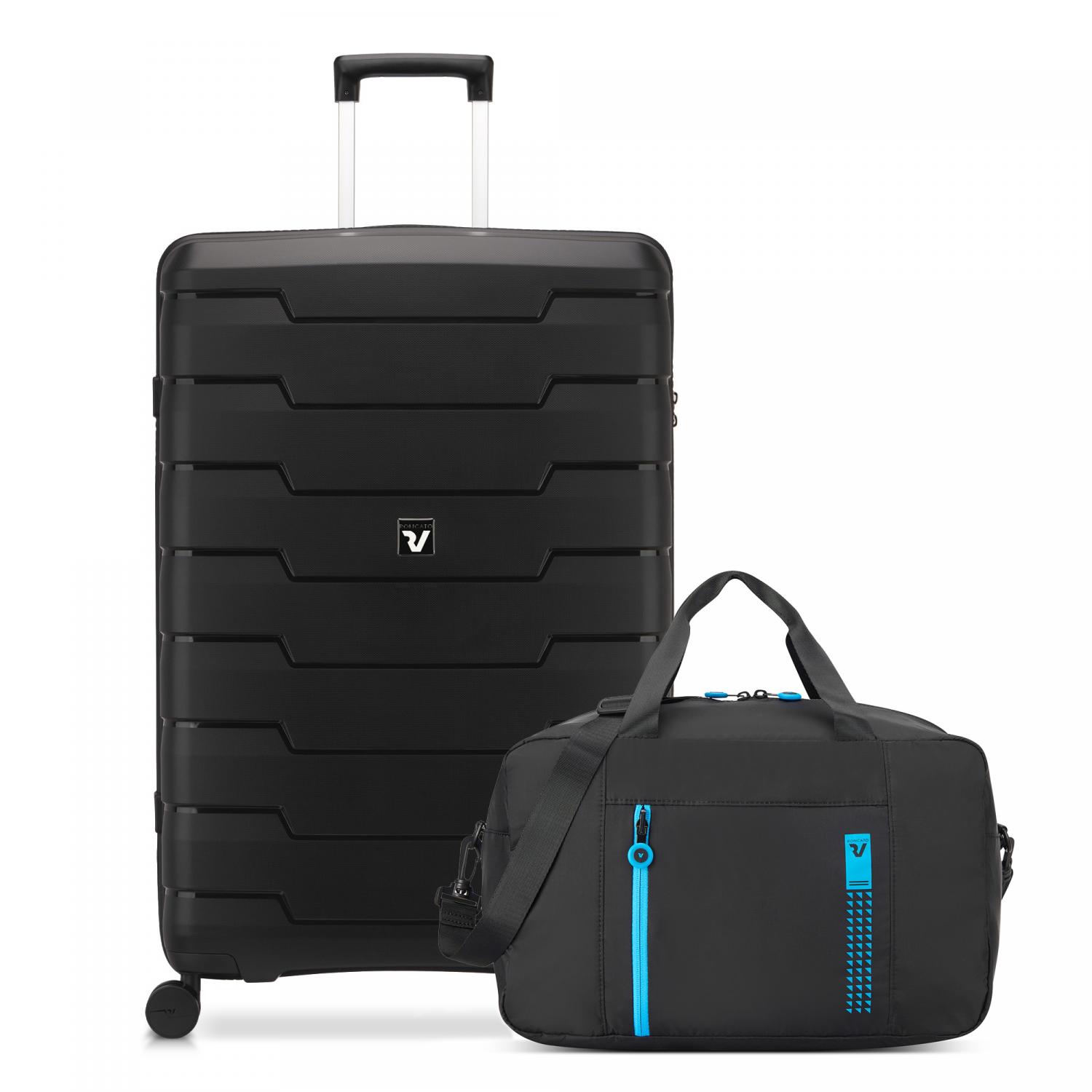 SKYLINE 2.0 NEON Trolley grande 79 cm - Nero - COMPACT Ryanair Borsa cabina 40x25x20 cm - Grigio