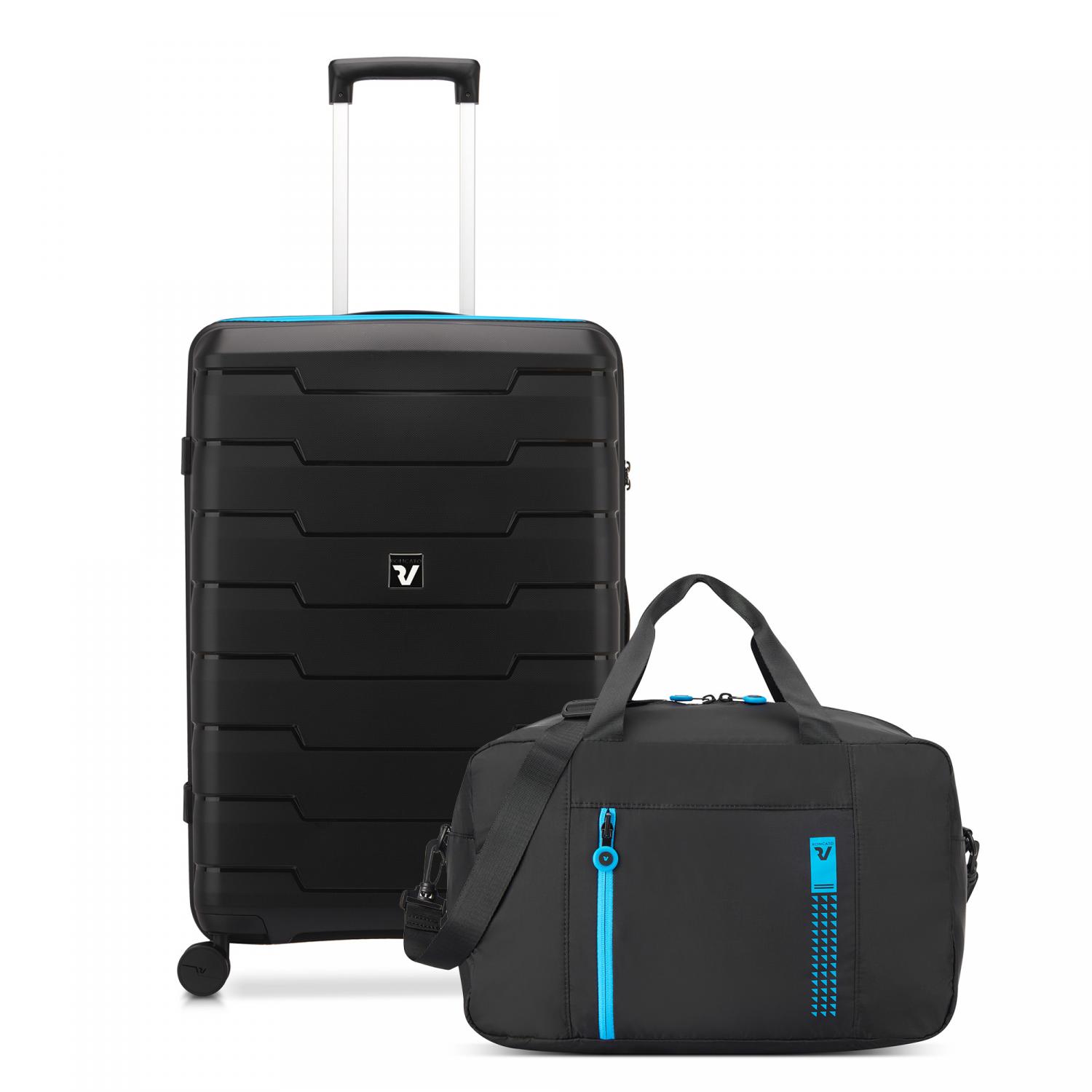 SKYLINE 2.0 NEON Trolley medio 70 cm - Nero - COMPACT Ryanair Borsa cabina 40x25x20 cm - Nero