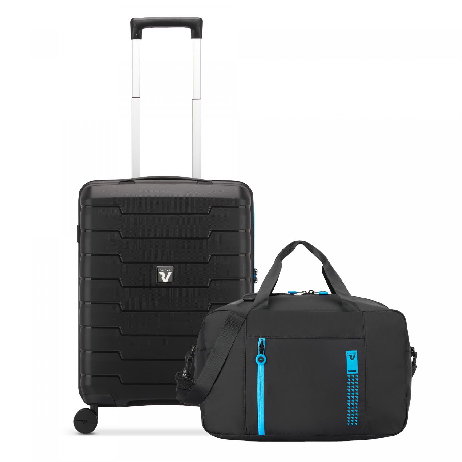 SKYLINE 2.0 NEON Trolley bagaglio a mano 55x40x20 cm - Nero - COMPACT Ryanair Borsa cabina 40x25x20 cm - Nero