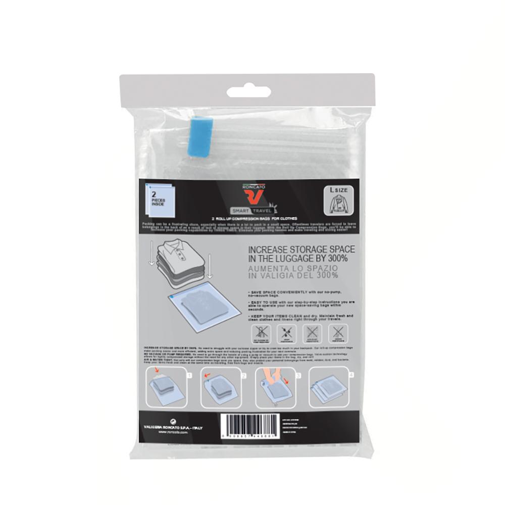 Roncato Smart Travel 2 Sacchetti Comprimibili Salvaspazio - Large - Trasparente