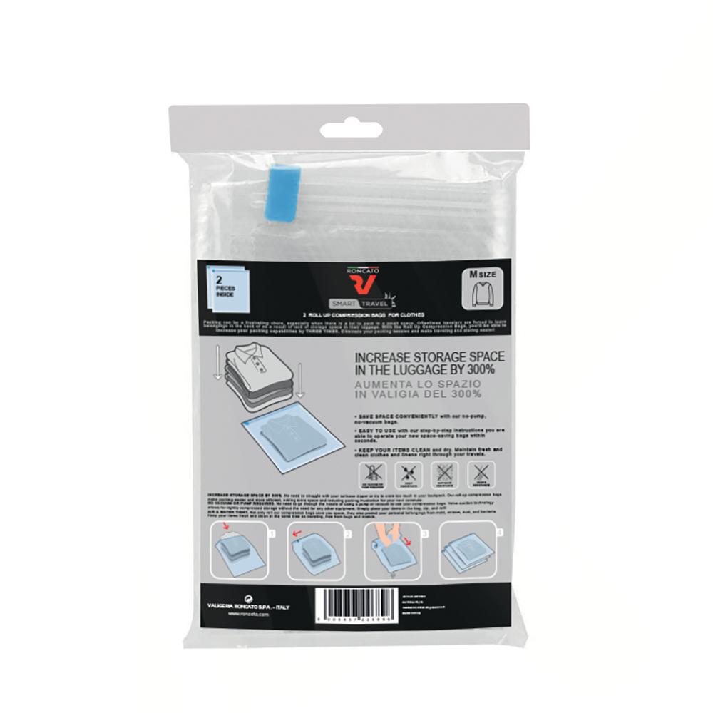 Roncato Smart Travel 2 Sacchetti Comprimibili Salvaspazio - Medium - Trasparente