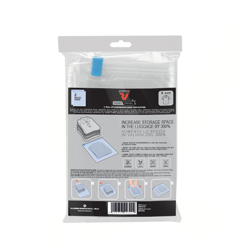 Roncato Smart Travel 2 Sacchetti Comprimibili Salvaspazio - Small - Trasparente - Immagine 3