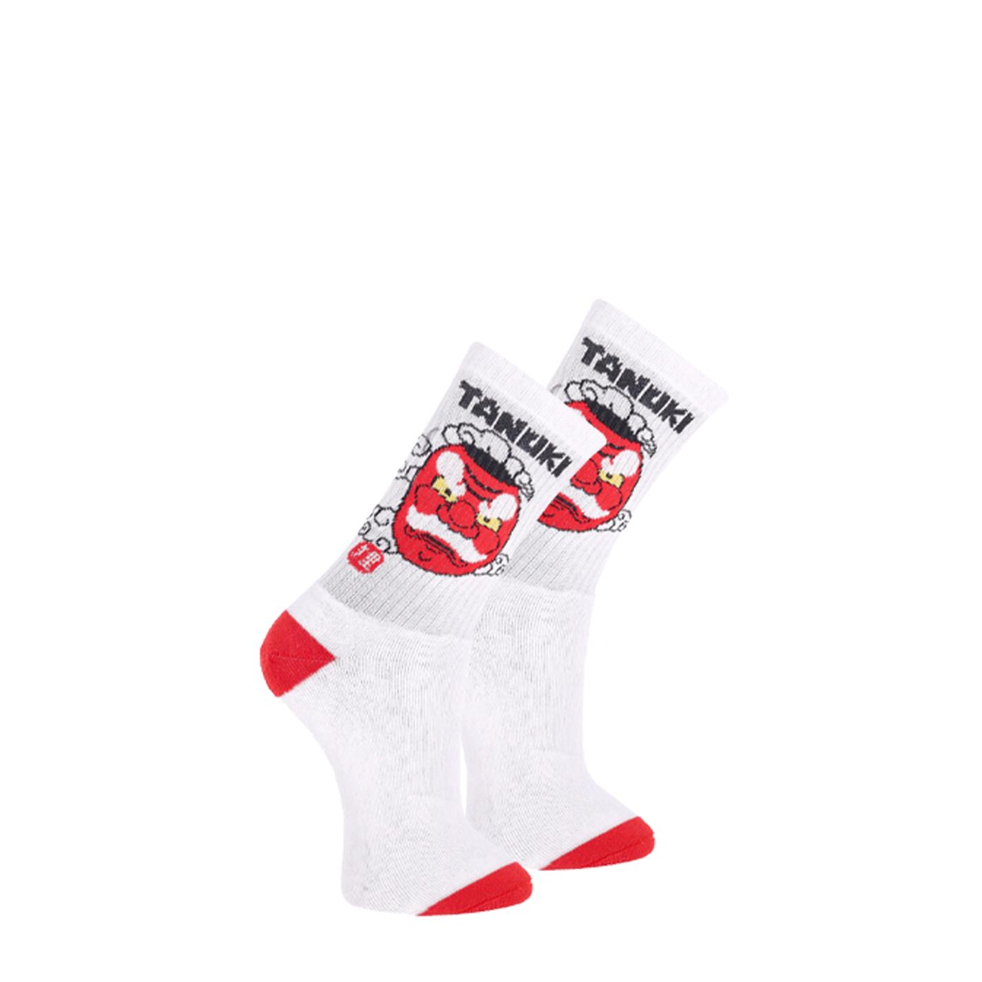 Tanuki Mask 1 Sock WHITE RED 
